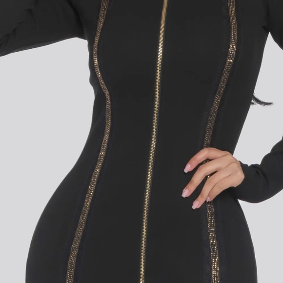 Midi Dress with Gold Trim Detail and 2 Way zipper - Picture 8 of 8